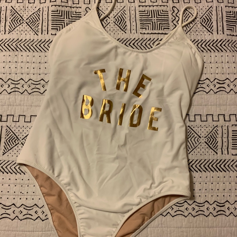 White one piece bride swimsuit